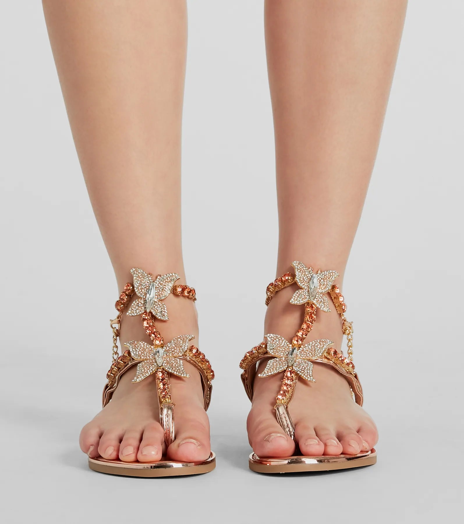 Glam Perfection Rhinestone Butterfly Metallic Sandals - Image 2