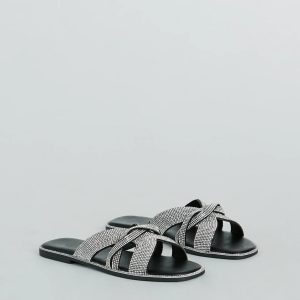 So Glitzy Rhinestone Strappy Faux Leather Sandals