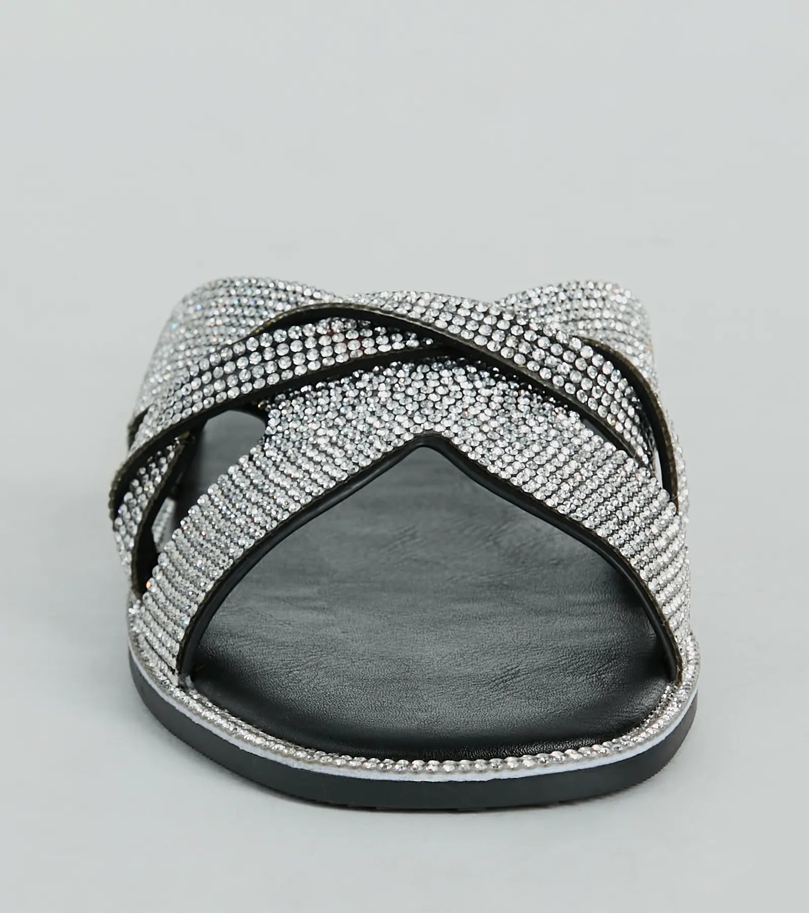 So Glitzy Rhinestone Strappy Faux Leather Sandals - Image 3