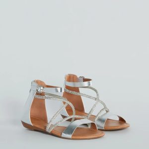 Shine Shocker Rhinestone Strappy Flat Sandals