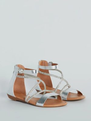 Shine Shocker Rhinestone Strappy Flat Sandals