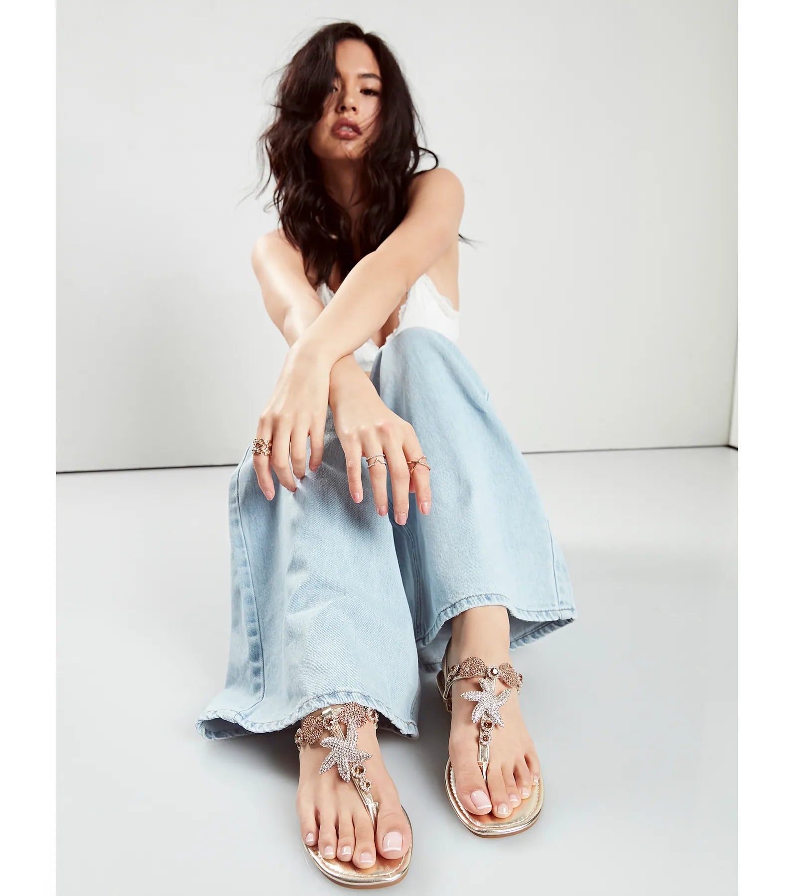 Sea Me Now Rhinestone Starfish Flat Sandals - Image 5