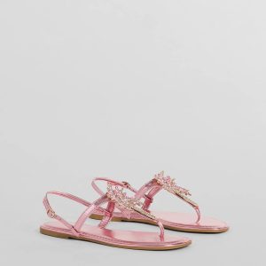 Beachy Glam Rhinestone Palm Tree Metallic Sandals