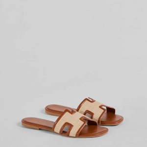 Pop Of Cute Straw Faux Leather Flat Sandals