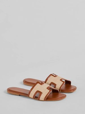 Pop Of Cute Straw Faux Leather Flat Sandals