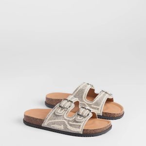 Pretty Glam Rhinestone Pearl Buckle Slide Sandals