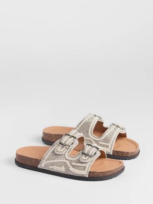 Pretty Glam Rhinestone Pearl Buckle Slide Sandals