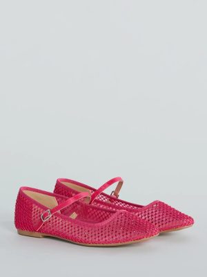 Gleaming Rhinestone Sheer Mesh Ballet Flats