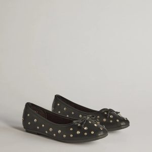 Step In Chic Faux Leather Rhinestone Stud Ballet Flats