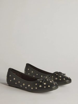 Step In Chic Faux Leather Rhinestone Stud Ballet Flats