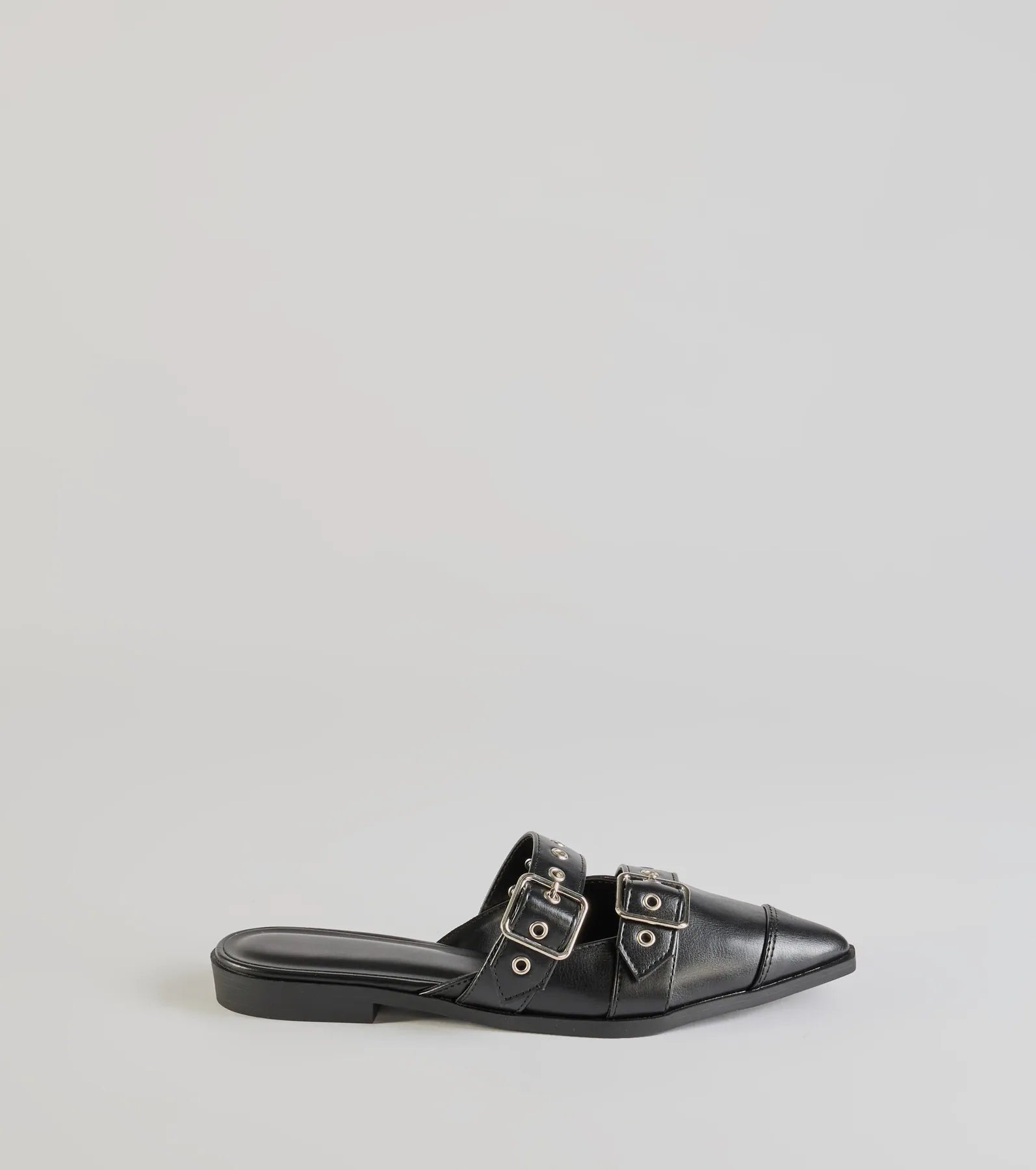 Edgy Flair Faux Leather Buckle Strap Flats - Image 2