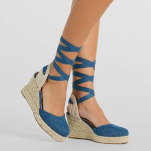 Beachy Dreams Denim Lace-Up Espadrille Wedges