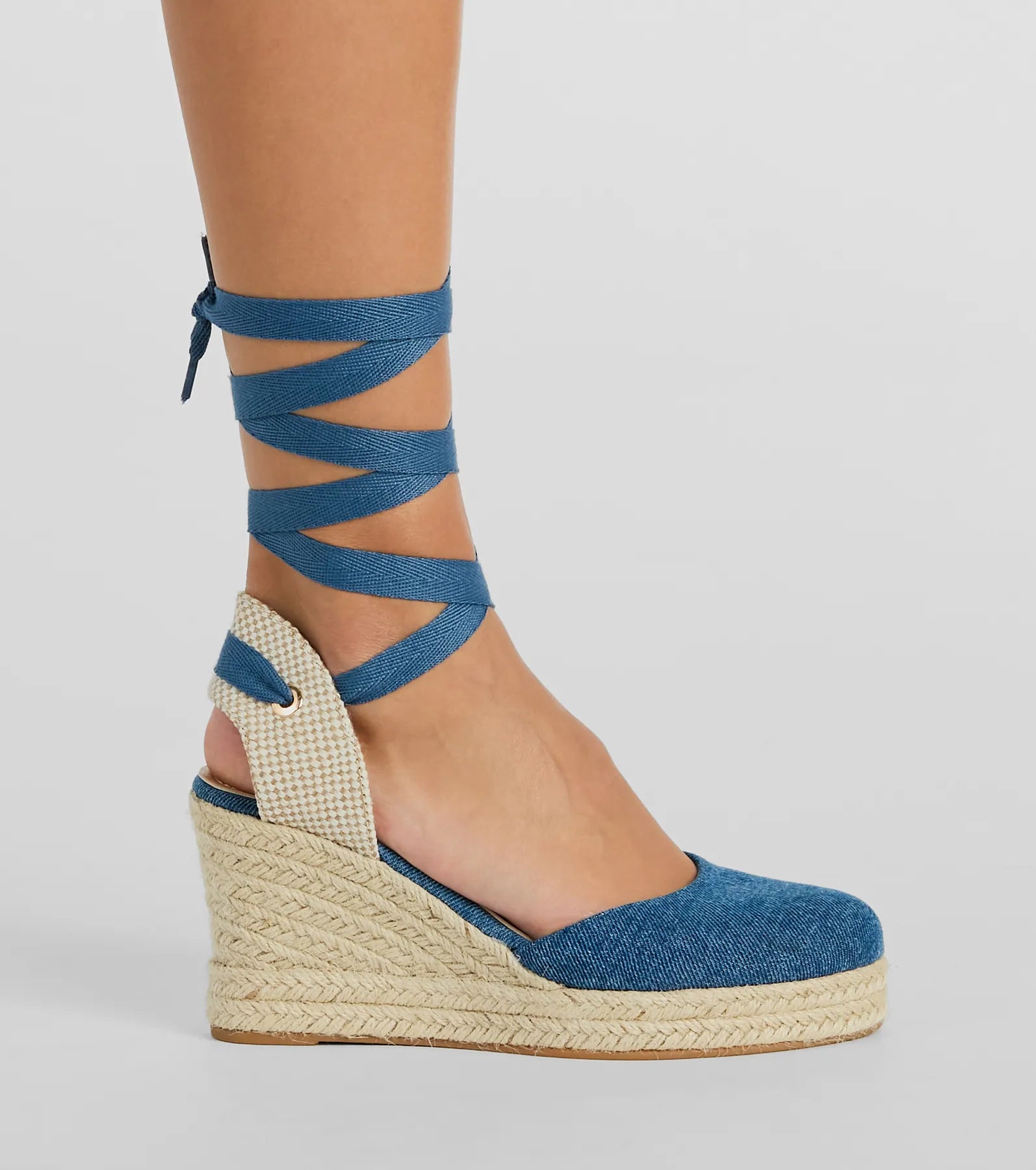 Beachy Dreams Denim Lace-Up Espadrille Wedges - Image 3