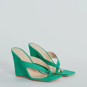 Summer Muse Linen Thong Wedges