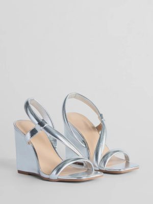 Glam Accent Strappy Metallic Faux Leather Wedges