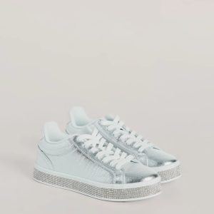 Playful Shimmer Rhinestone Trim Platform Sneakers