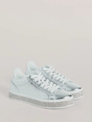 Playful Shimmer Rhinestone Trim Platform Sneakers
