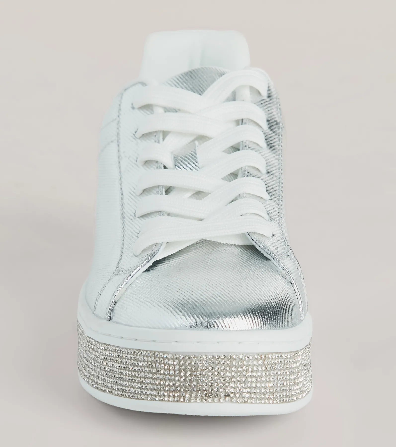 Playful Shimmer Rhinestone Trim Platform Sneakers - Image 3