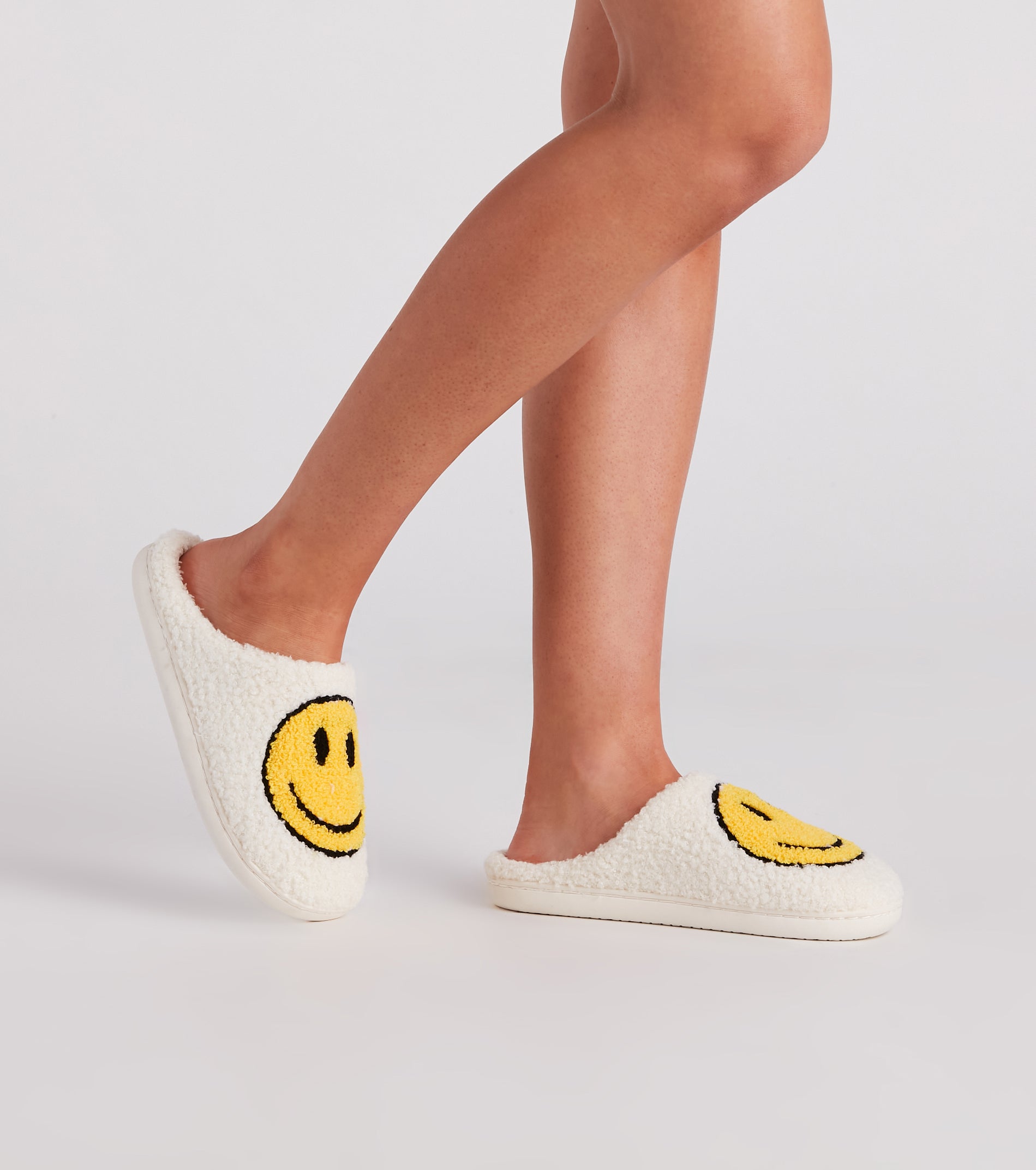 Be Happy Face Faux Sherpa Slippers - Image 5