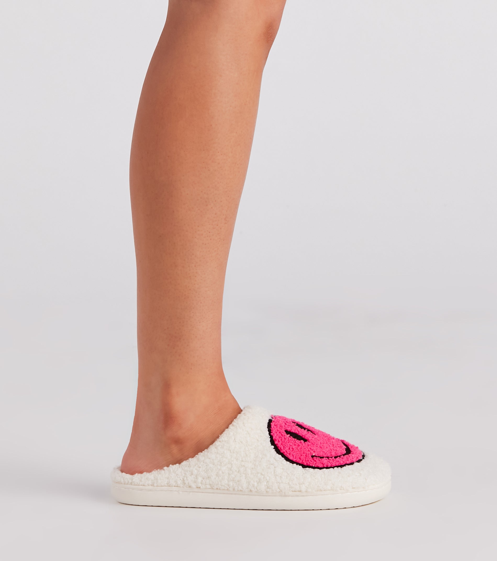 Be Happy Face Faux Sherpa Slippers - Image 3