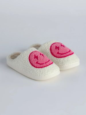 Happy Face Faux Sherpa Slippers